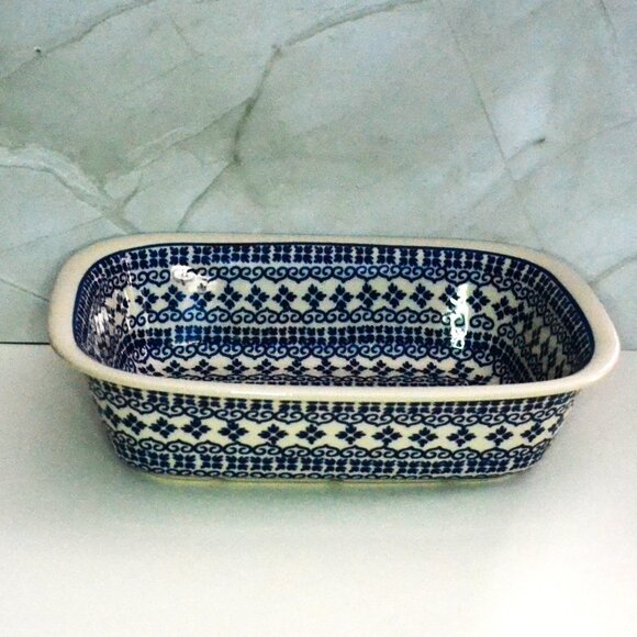 Boleslawic Rectangular Baking Dish Polish Pottery White Clay Kitchen Wear - Picture 4 of 9